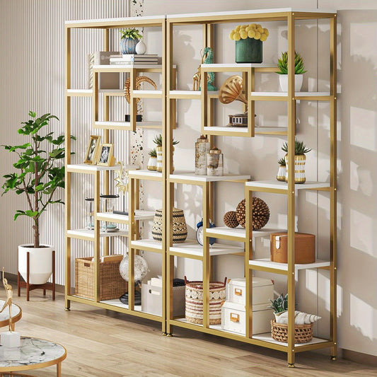 Boekenkast – Boekenrek – Opbergkast – Open Kast – Vakkenkast – 11 Lagen – Gouden Metaal – 180 cm Hoog