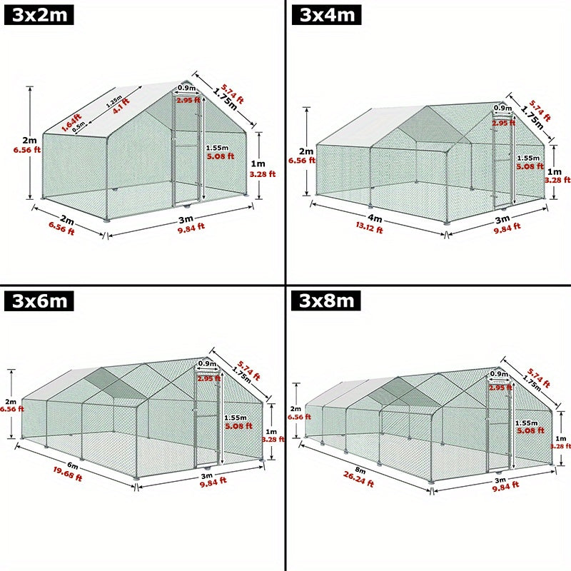 Kippenhok – Kippenren – Pluimveehok – Dierenhok – Buitenren – Verzinkt Stalen Frame – Waterdicht PE Dak – 3x6x2 Meter