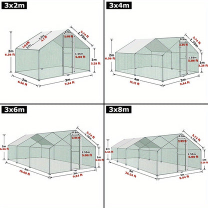 Kippenhok – Kippenren – Pluimveehok – Dierenhok – Buitenren – Verzinkt Stalen Frame – Waterdicht PE Dak – 3x6x2 Meter