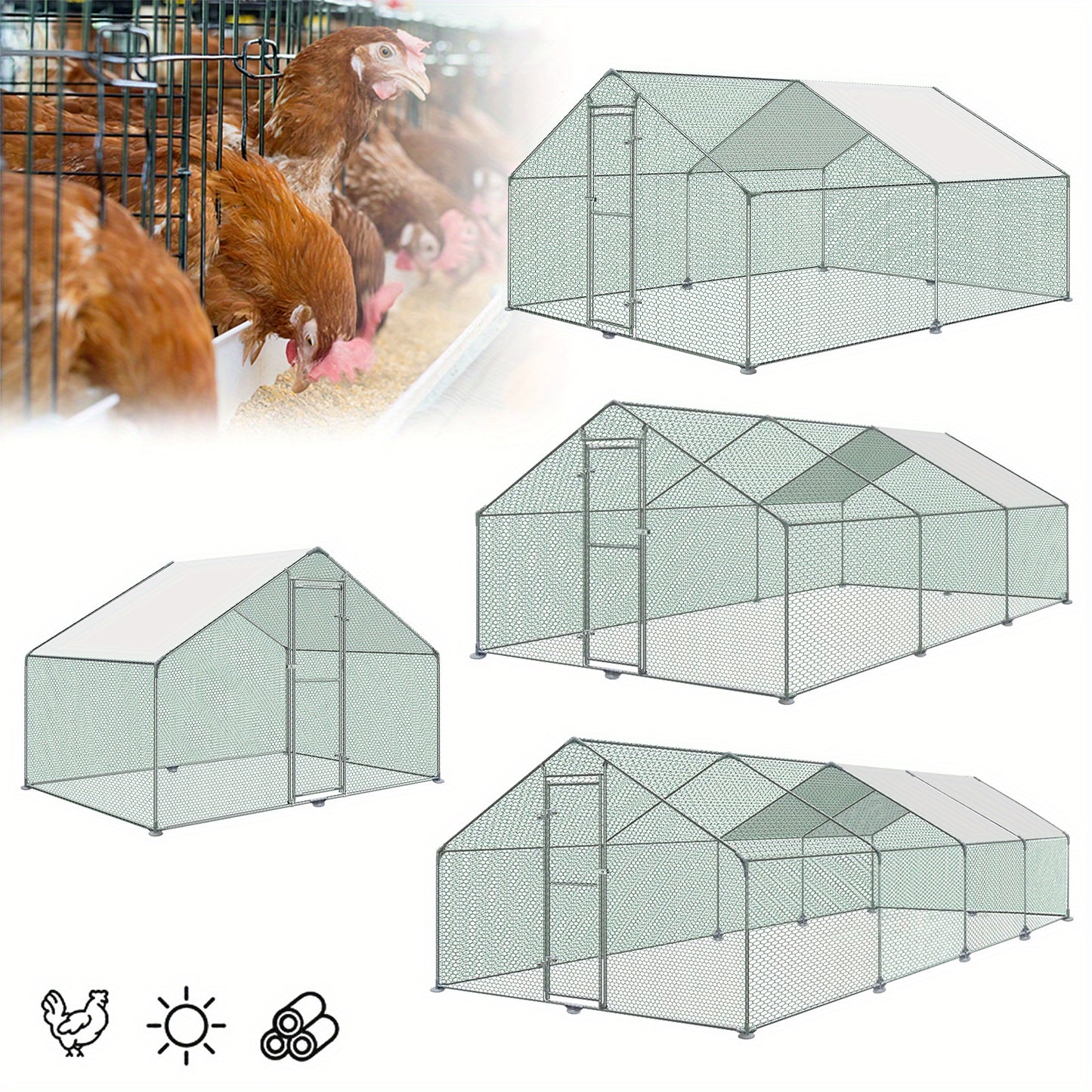 Kippenhok – Kippenhuis – Pluimveehok – Dierenhok – Buitenren – Gegalvaniseerd Stalen Frame – Waterdicht PE Dak – 3x2x2 Meter