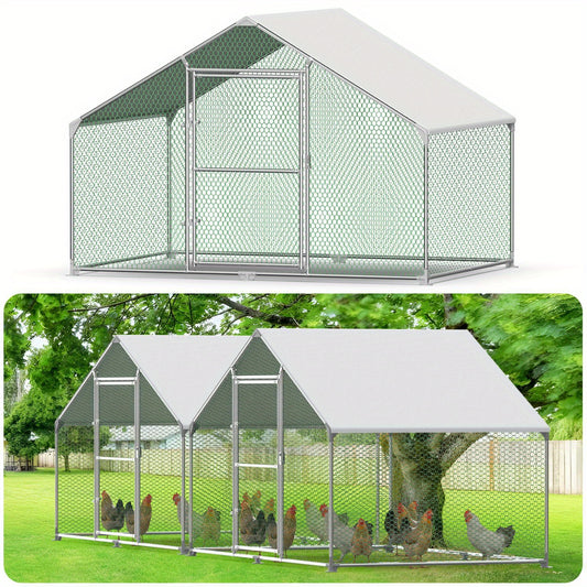Kippenhok – Kippenhuis – Pluimveehok – Dierenhok – Buitenren – Gegalvaniseerd Stalen Frame – Waterdicht PE Dak – 3x2x2 Meter