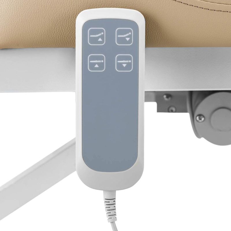 Massagetafel – Behandelbank – Massagebed – Behandeltafel – Massagebank – Elektrisch Verstelbaar – 2 Motoren – Max. Draagvermogen 150 kg – Donkerbeige Eco-Leder