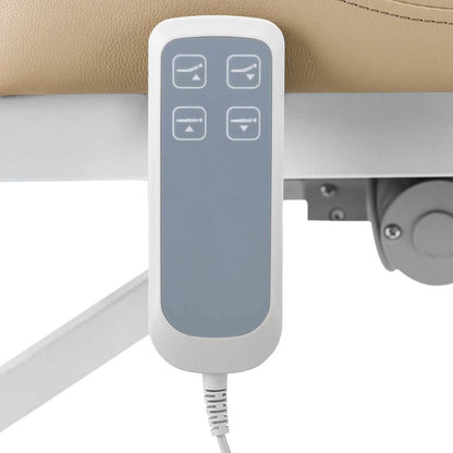 Massagetafel – Behandelbank – Massagebed – Behandeltafel – Massagebank – Elektrisch Verstelbaar – 2 Motoren – Max. Draagvermogen 150 kg – Donkerbeige Eco-Leder