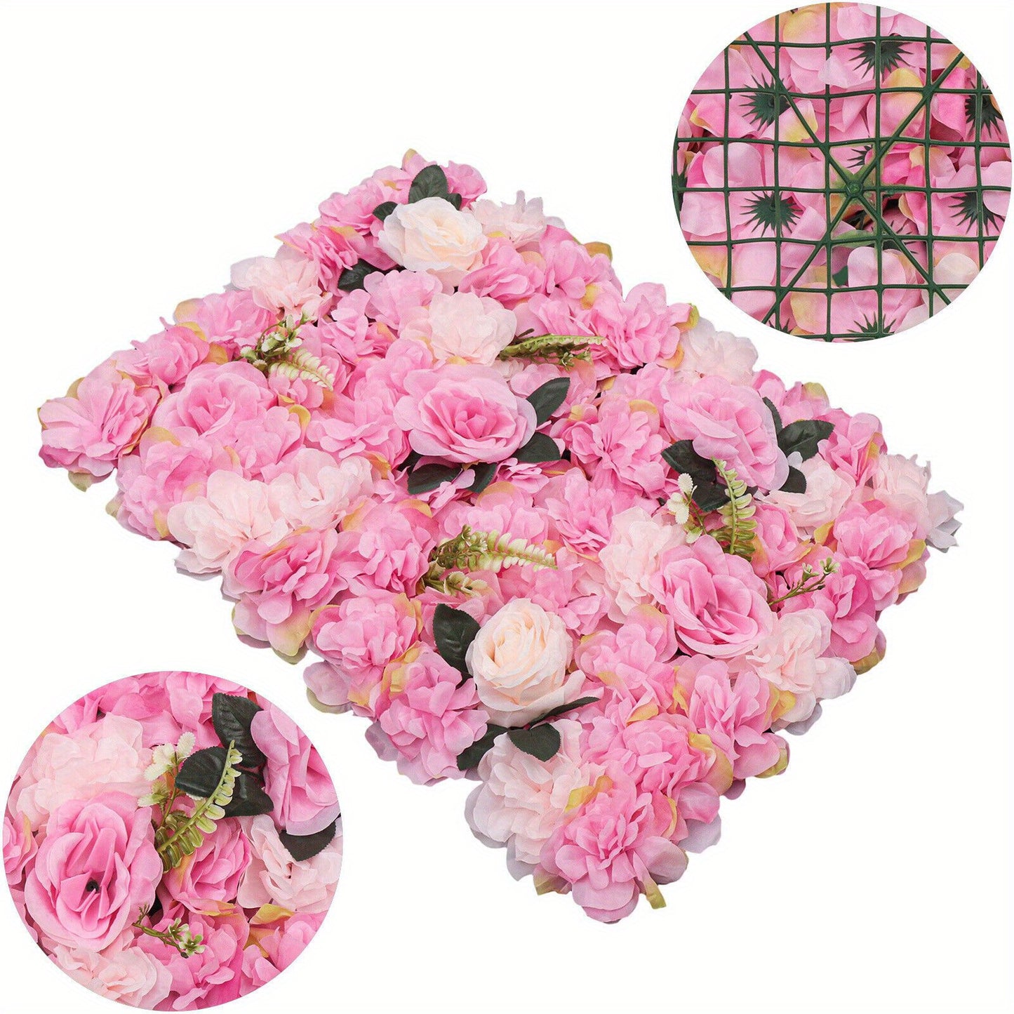 Kunstbloemenpaneel – Bloemenwandpaneel – Nepbloemenwand – Sierbloemenpaneel – Zijde Bloempanelen – 12 stuks – Weerbestendig & 60x40 cm – Roze