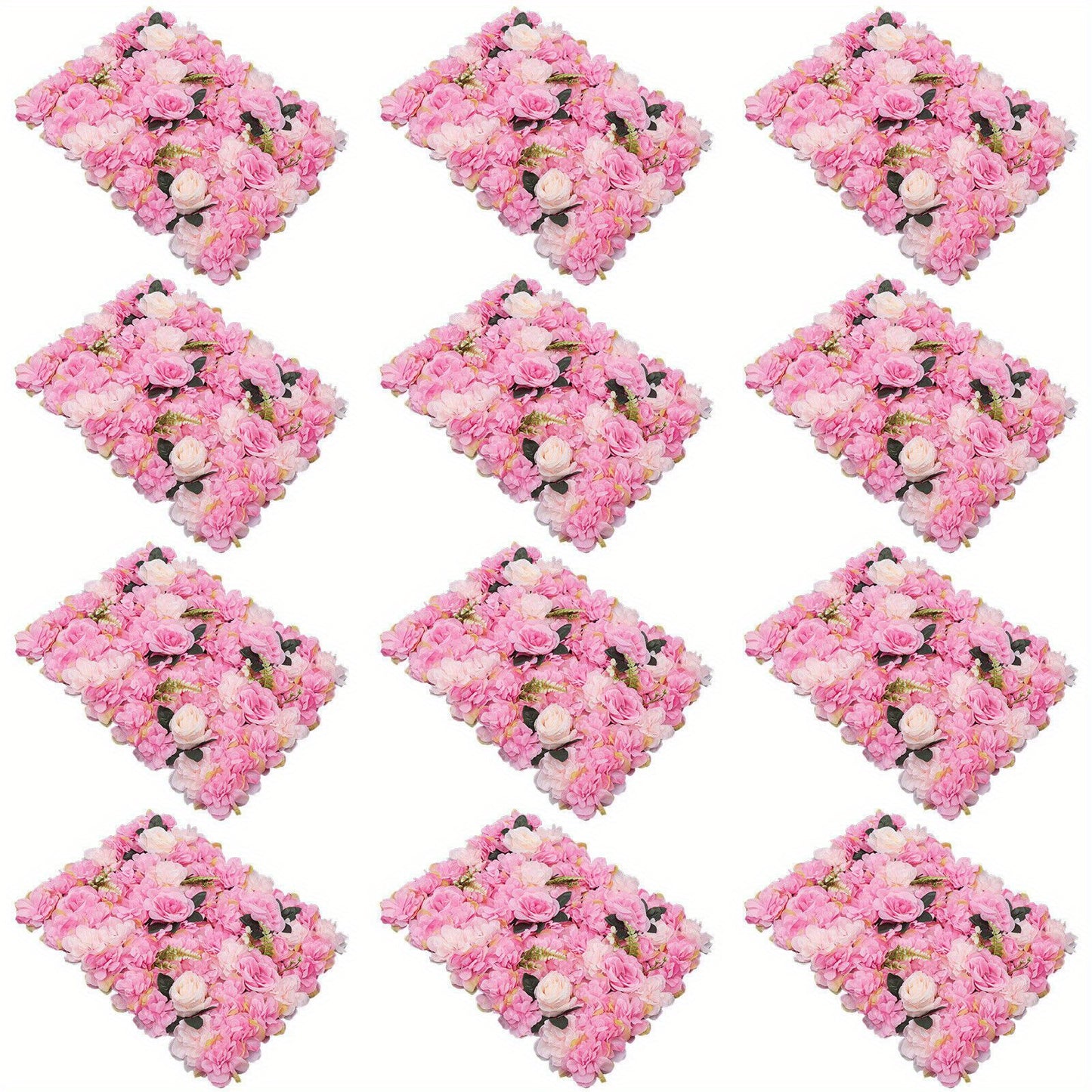 Kunstbloemenpaneel – Bloemenwandpaneel – Nepbloemenwand – Sierbloemenpaneel – Zijde Bloempanelen – 12 stuks – Weerbestendig & 60x40 cm – Roze