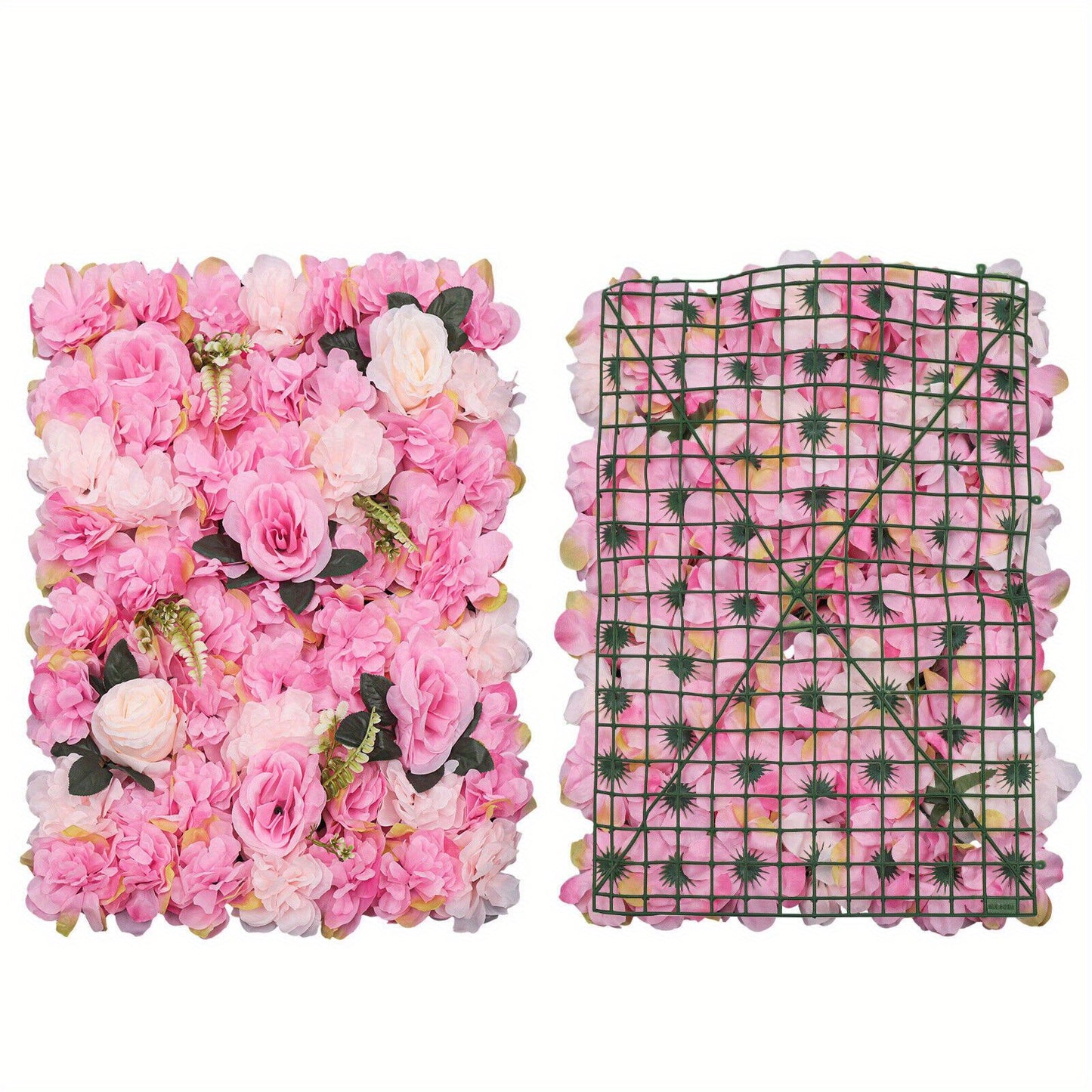 Kunstbloemenpaneel – Bloemenwandpaneel – Nepbloemenwand – Sierbloemenpaneel – Zijde Bloempanelen – 12 stuks – Weerbestendig & 60x40 cm – Roze