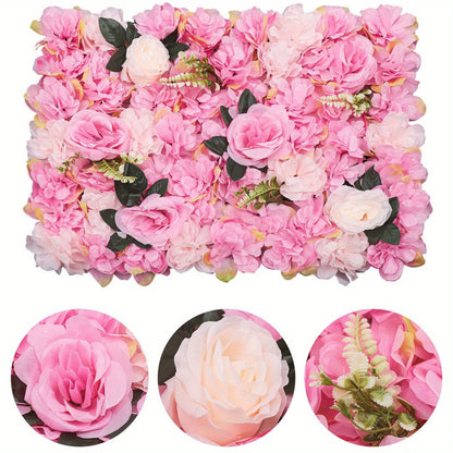 Kunstbloemenpaneel – Bloemenwandpaneel – Nepbloemenwand – Sierbloemenpaneel – Zijde Bloempanelen – 12 stuks – Weerbestendig & 60x40 cm – Roze