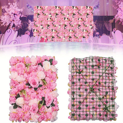 Kunstbloemenpaneel – Bloemenwandpaneel – Nepbloemenwand – Sierbloemenpaneel – Zijde Bloempanelen – 12 stuks – Weerbestendig & 60x40 cm – Roze