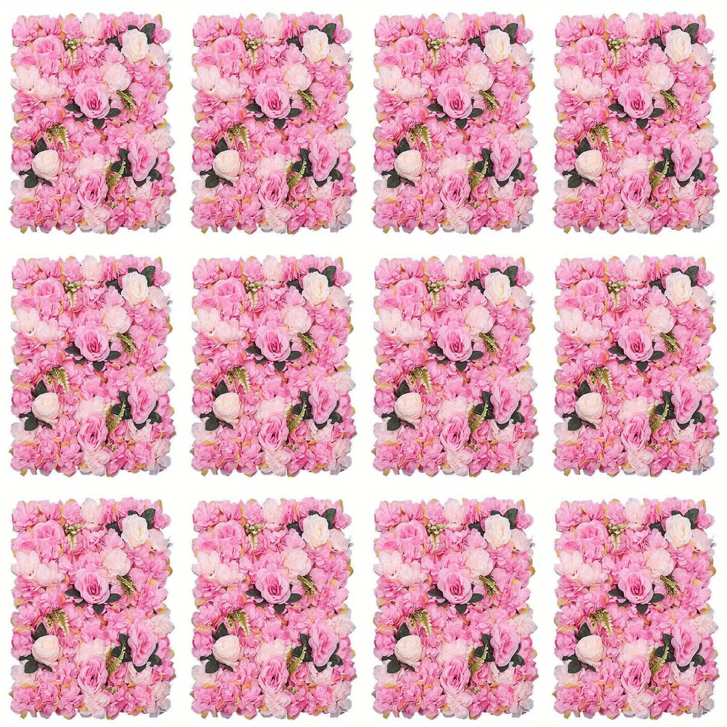 Kunstbloemenpaneel – Bloemenwandpaneel – Nepbloemenwand – Sierbloemenpaneel – Zijde Bloempanelen – 12 stuks – Weerbestendig & 60x40 cm – Roze