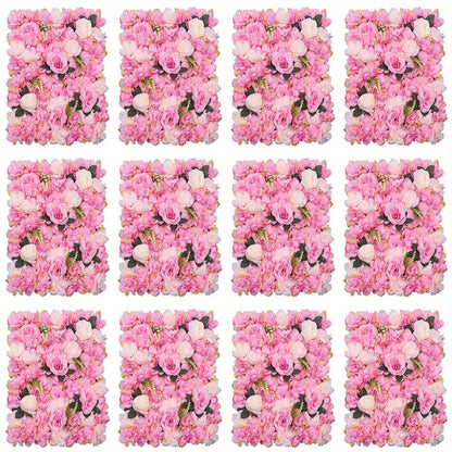 Kunstbloemenpaneel – Bloemenwandpaneel – Nepbloemenwand – Sierbloemenpaneel – Zijde Bloempanelen – 12 stuks – Weerbestendig & 60x40 cm – Roze