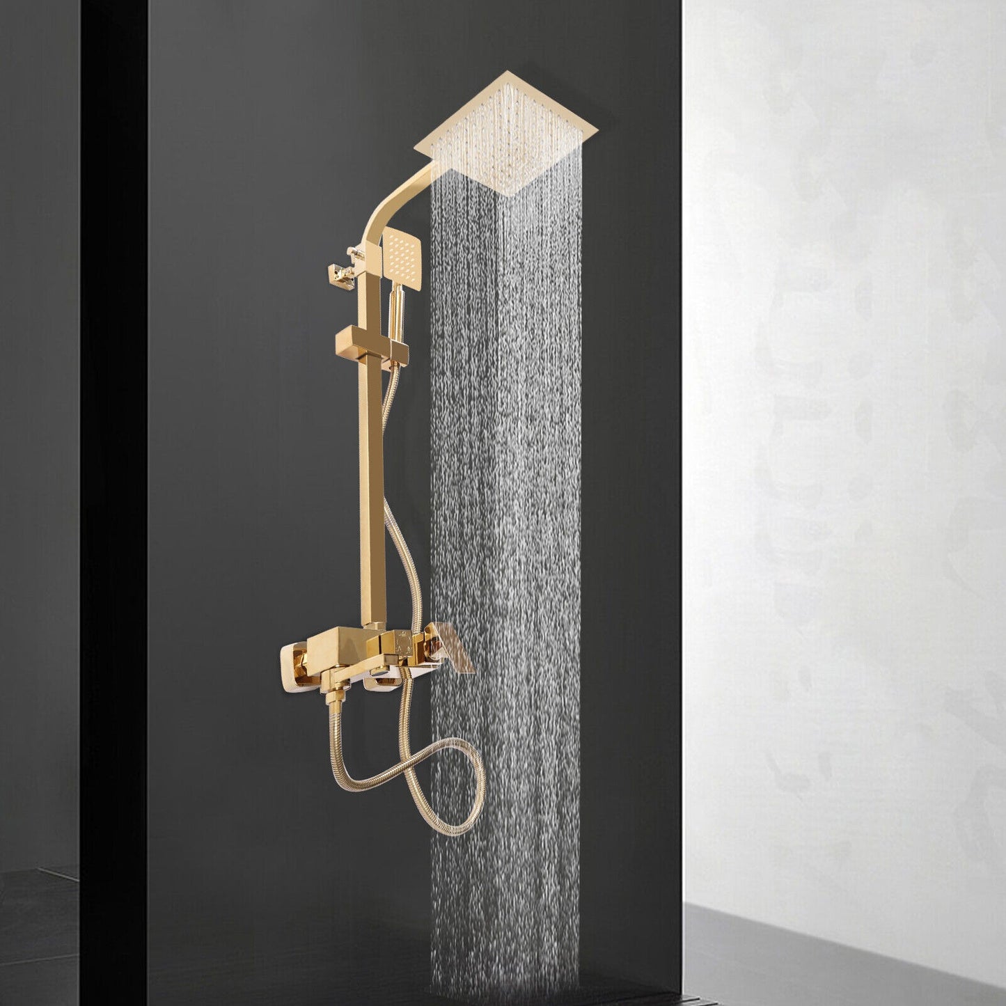 Douche Systeem – Douche Set – Regendouche – Handdouche – Douche Accessoires – Gouden Afwerking – Verstelbare Hoogte – Metalen Koper & RVS