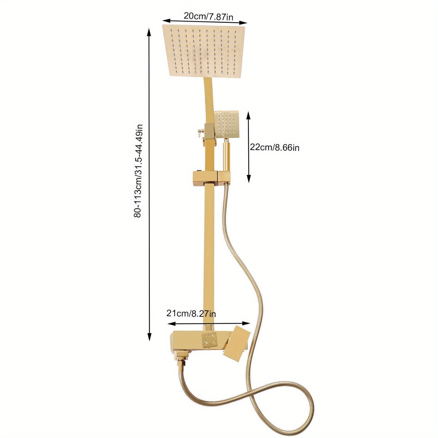 Douche Systeem – Douche Set – Regendouche – Handdouche – Douche Accessoires – Gouden Afwerking – Verstelbare Hoogte – Metalen Koper & RVS
