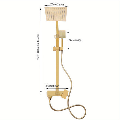 Douche Systeem – Douche Set – Regendouche – Handdouche – Douche Accessoires – Gouden Afwerking – Verstelbare Hoogte – Metalen Koper & RVS