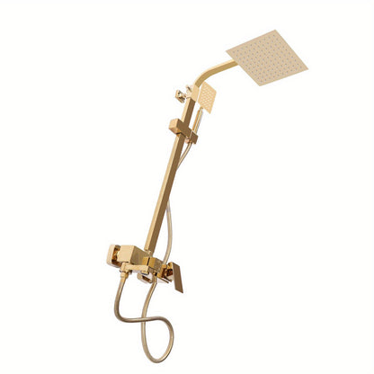 Douche Systeem – Douche Set – Regendouche – Handdouche – Douche Accessoires – Gouden Afwerking – Verstelbare Hoogte – Metalen Koper & RVS