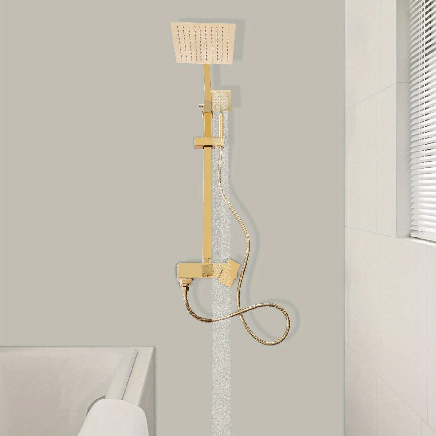 Douche Systeem – Douche Set – Regendouche – Handdouche – Douche Accessoires – Gouden Afwerking – Verstelbare Hoogte – Metalen Koper & RVS