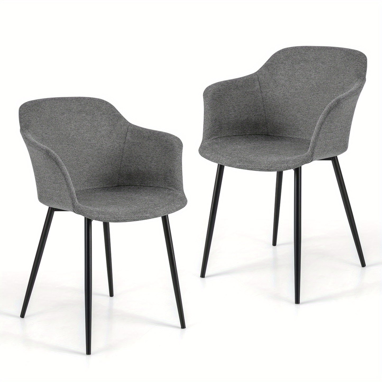 Eetkamerstoel – Stoel – Bureaustoel – Zitstoel – Comfortstoel – Set Van 2 – Grijze Polyester Bekleding – Stevig Metalen Frame Met Antislip Voetjes