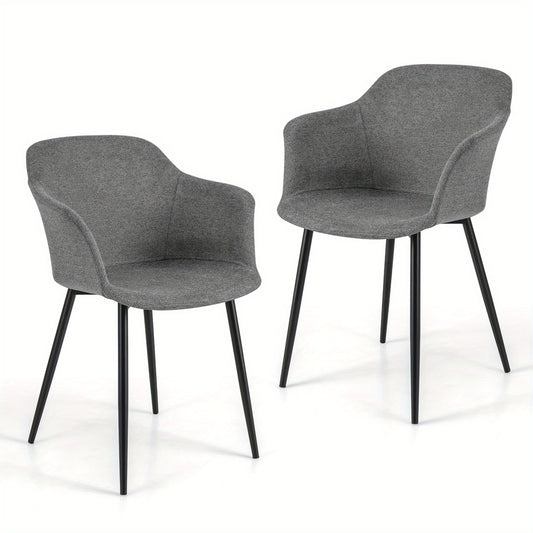 Eetkamerstoel – Stoel – Bureaustoel – Zitstoel – Comfortstoel – Set Van 2 – Grijze Polyester Bekleding – Stevig Metalen Frame Met Antislip Voetjes