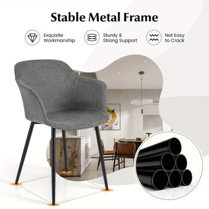 Eetkamerstoel – Stoel – Bureaustoel – Zitstoel – Comfortstoel – Set Van 2 – Grijze Polyester Bekleding – Stevig Metalen Frame Met Antislip Voetjes