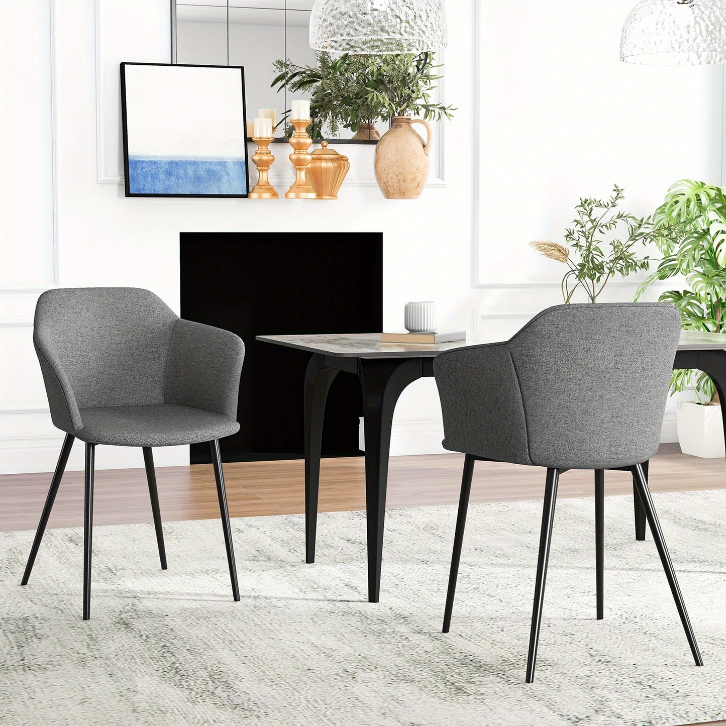 Eetkamerstoel – Stoel – Bureaustoel – Zitstoel – Comfortstoel – Set Van 2 – Grijze Polyester Bekleding – Stevig Metalen Frame Met Antislip Voetjes