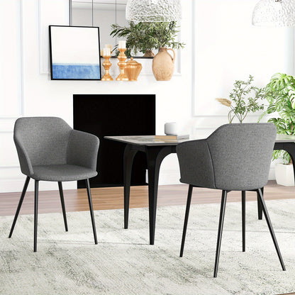 Eetkamerstoel – Stoel – Bureaustoel – Zitstoel – Comfortstoel – Set Van 2 – Grijze Polyester Bekleding – Stevig Metalen Frame Met Antislip Voetjes