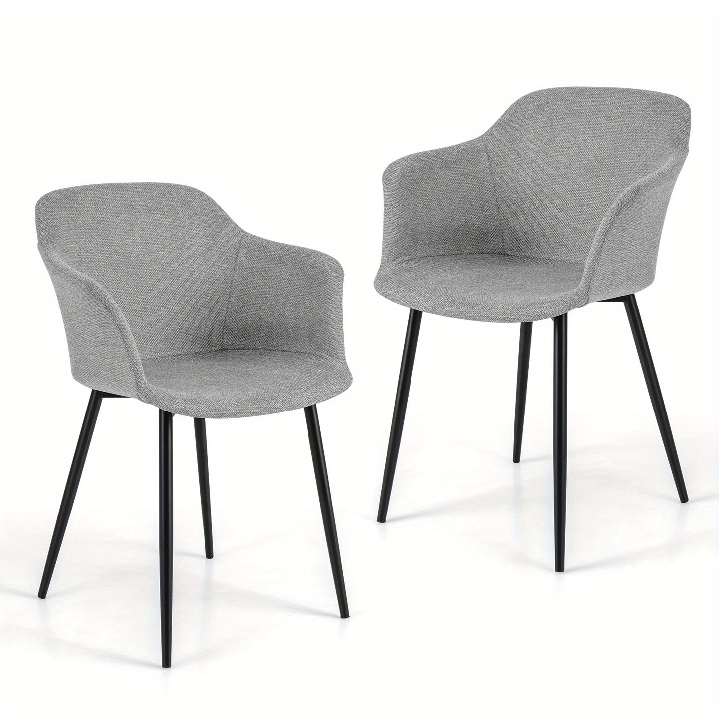 2pcs GOFLAME Contemporary Upholstered Dining Chairs - Metal Frame with Solid Back, Armrest, Sponge Fill, and Polyester Fabric - Easy Wipe Clean, No Assembly Required