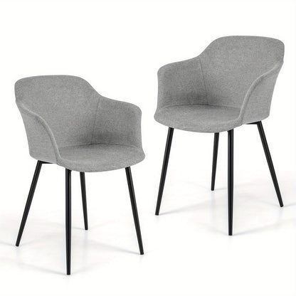 2pcs GOFLAME Contemporary Upholstered Dining Chairs - Metal Frame with Solid Back, Armrest, Sponge Fill, and Polyester Fabric - Easy Wipe Clean, No Assembly Required