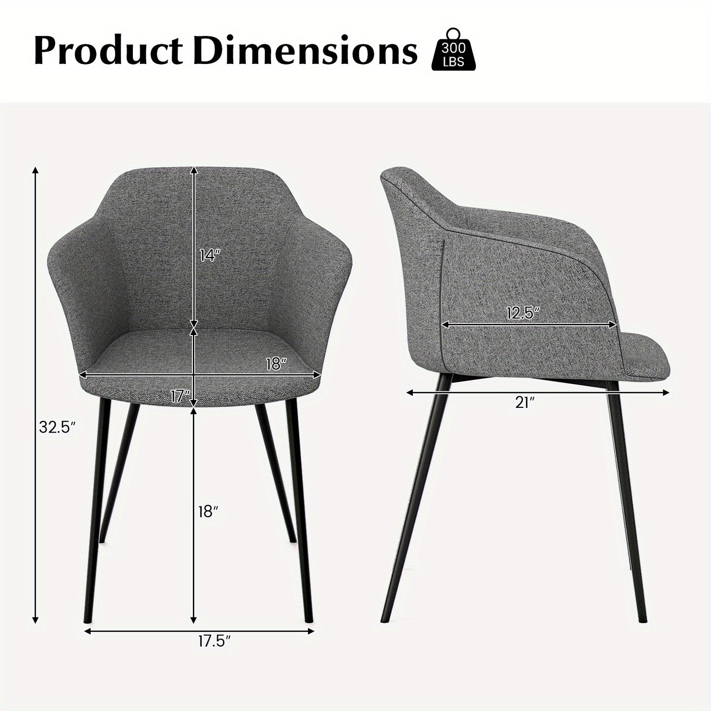 Eetkamerstoel – Stoel – Bureaustoel – Zitstoel – Comfortstoel – Set Van 2 – Grijze Polyester Bekleding – Stevig Metalen Frame Met Antislip Voetjes