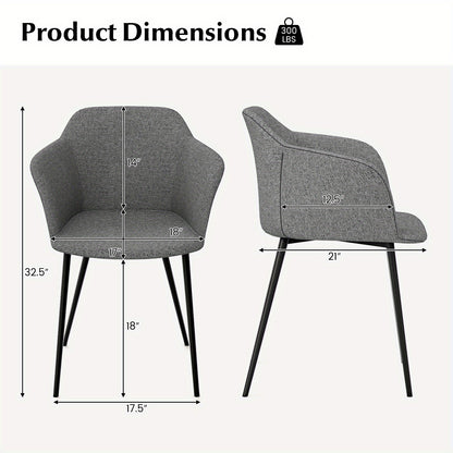 Eetkamerstoel – Stoel – Bureaustoel – Zitstoel – Comfortstoel – Set Van 2 – Grijze Polyester Bekleding – Stevig Metalen Frame Met Antislip Voetjes