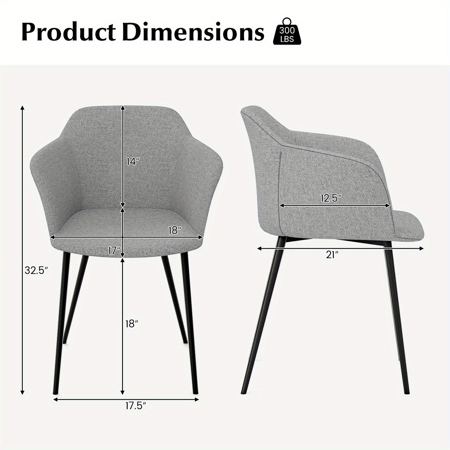 2pcs GOFLAME Contemporary Upholstered Dining Chairs - Metal Frame with Solid Back, Armrest, Sponge Fill, and Polyester Fabric - Easy Wipe Clean, No Assembly Required