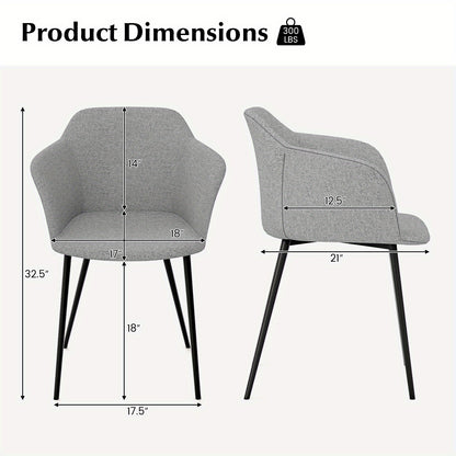 2pcs GOFLAME Contemporary Upholstered Dining Chairs - Metal Frame with Solid Back, Armrest, Sponge Fill, and Polyester Fabric - Easy Wipe Clean, No Assembly Required
