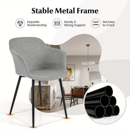 2pcs GOFLAME Contemporary Upholstered Dining Chairs - Metal Frame with Solid Back, Armrest, Sponge Fill, and Polyester Fabric - Easy Wipe Clean, No Assembly Required