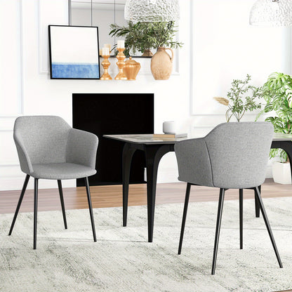 2pcs GOFLAME Contemporary Upholstered Dining Chairs - Metal Frame with Solid Back, Armrest, Sponge Fill, and Polyester Fabric - Easy Wipe Clean, No Assembly Required