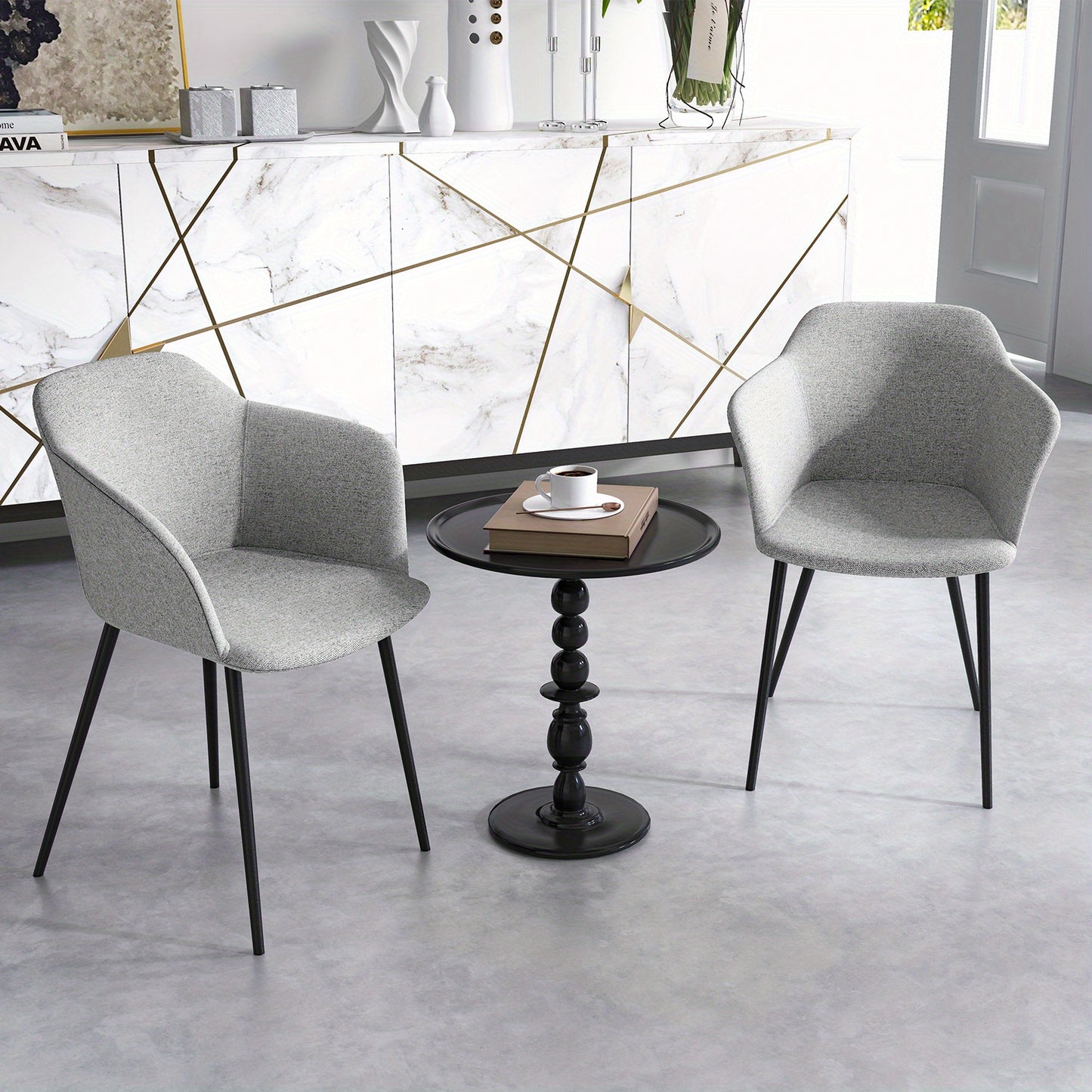 2pcs GOFLAME Contemporary Upholstered Dining Chairs - Metal Frame with Solid Back, Armrest, Sponge Fill, and Polyester Fabric - Easy Wipe Clean, No Assembly Required
