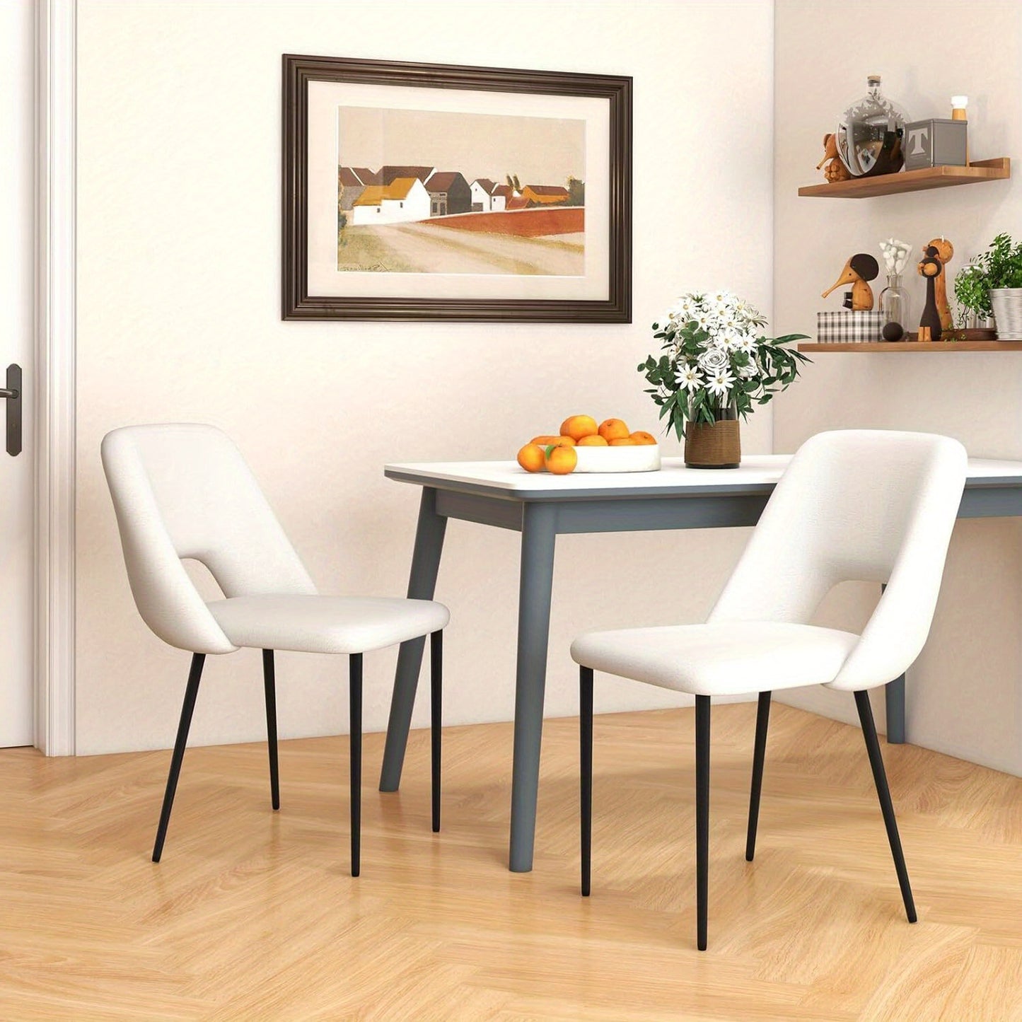 Eetkamerstoelen – Keukenstoelen – Barstoelen – Make-up Stoelen – Woonkamerstoelen – Set van 2 – Velours Bekleding – Verstelbare Metalen Pootjes – Beige