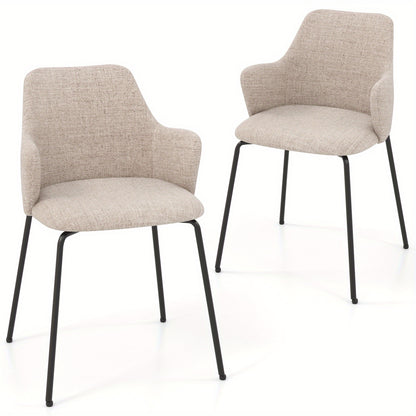 Eetkamerstoelen – Stoel – Diningset – Armstoel – Kuipstoel – Set van 2 Beige – Comfortabele Gebogen Rugleuning – Stevig Metalen Frame