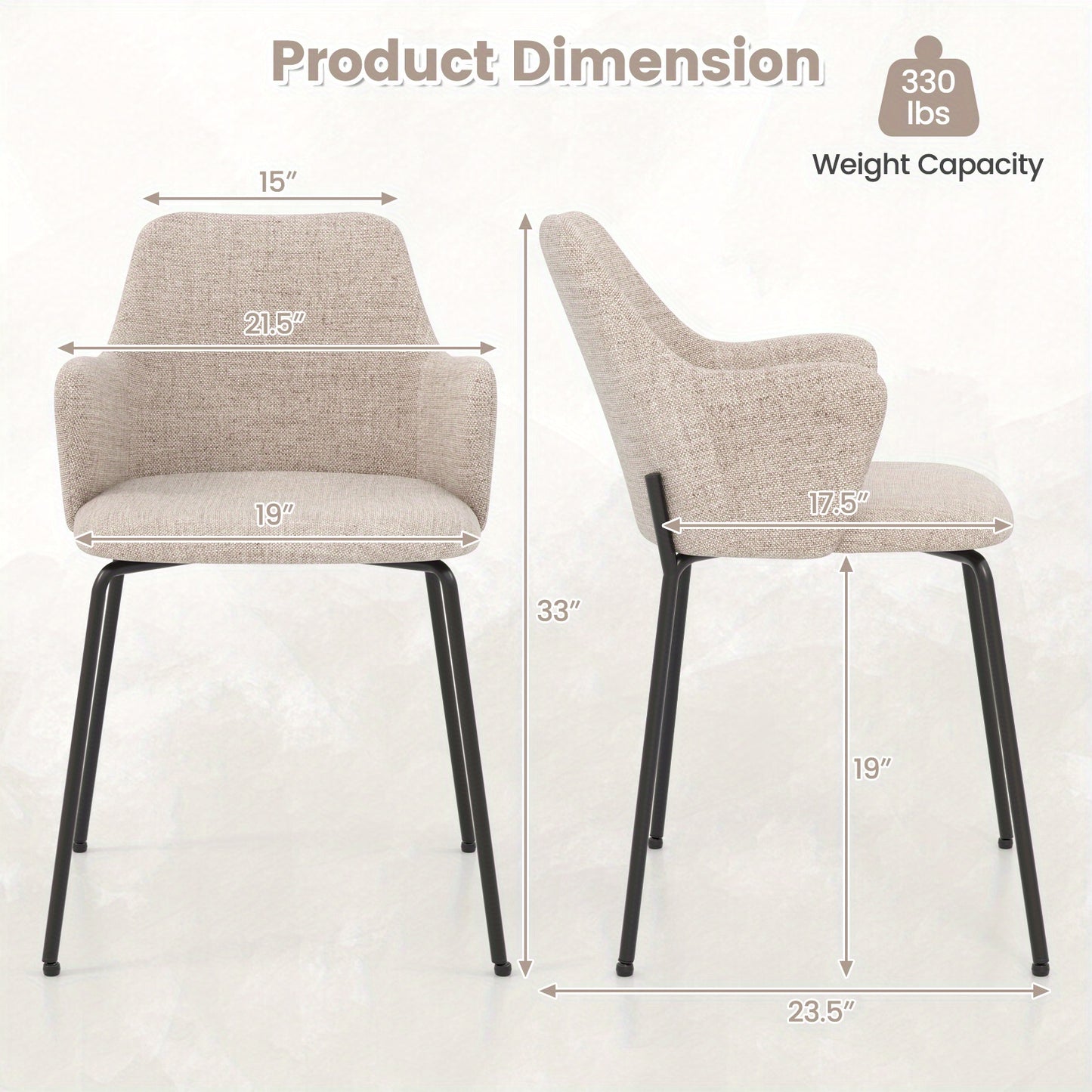 Eetkamerstoelen – Stoel – Diningset – Armstoel – Kuipstoel – Set van 2 Beige – Comfortabele Gebogen Rugleuning – Stevig Metalen Frame