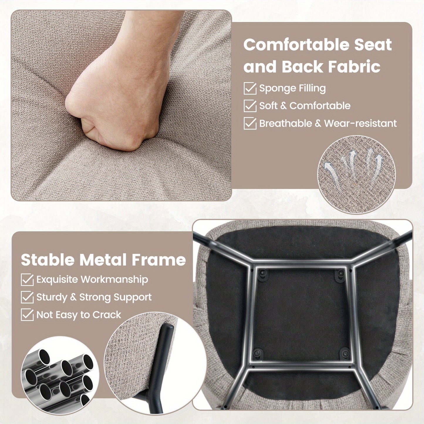 Eetkamerstoelen – Stoel – Diningset – Armstoel – Kuipstoel – Set van 2 Beige – Comfortabele Gebogen Rugleuning – Stevig Metalen Frame