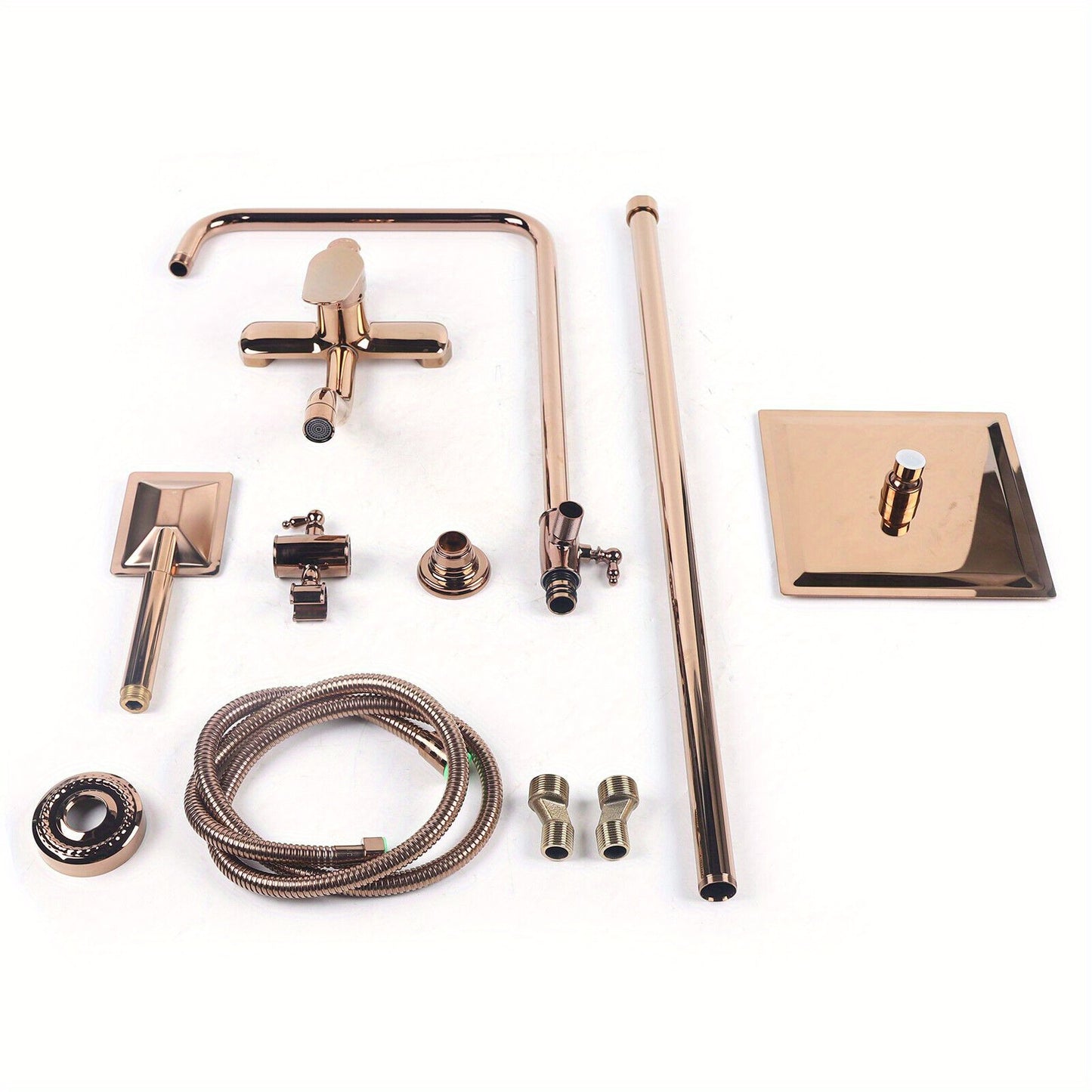 Doucheset – Douche Systeem – Regendouche – Handdouche – Douchekop – Roségoud Design – Vierkante Regendouche 20 cm – Verstelbare Douchepaal 73-120 cm