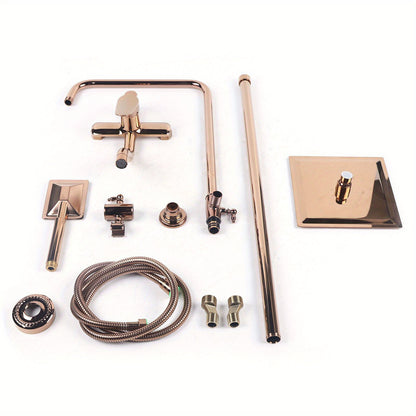 Doucheset – Douche Systeem – Regendouche – Handdouche – Douchekop – Roségoud Design – Vierkante Regendouche 20 cm – Verstelbare Douchepaal 73-120 cm