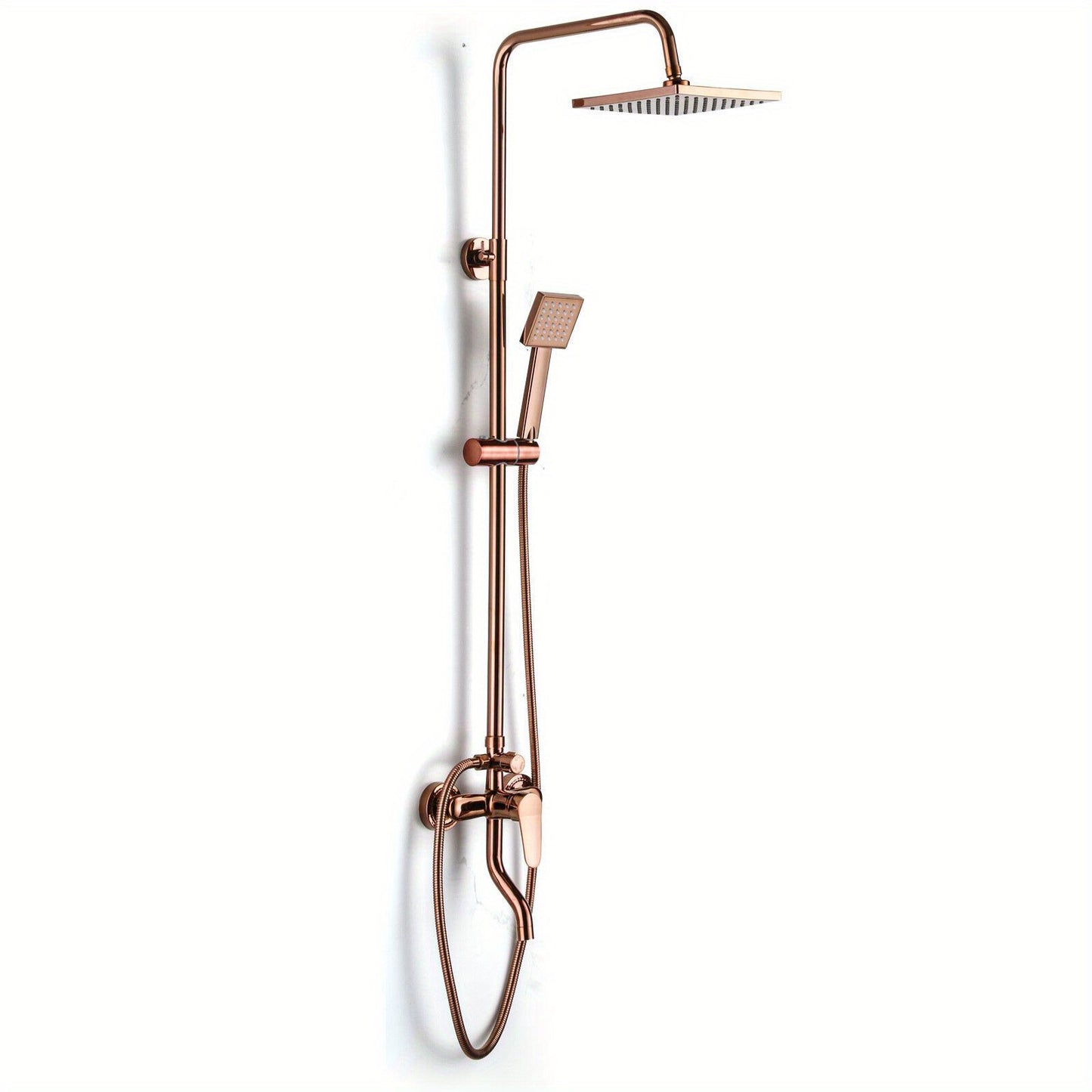 Doucheset – Douche Systeem – Regendouche – Handdouche – Douchekop – Roségoud Design – Vierkante Regendouche 20 cm – Verstelbare Douchepaal 73-120 cm