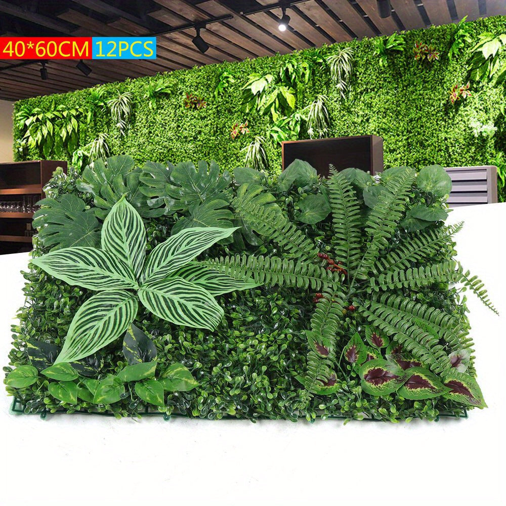 Kunstplantpanelen – Kunstgroen Wandpaneel – Nepplanten – Decoratief Groen – Privacy Scherm – Set van 12 – Waterbestendig PE-Materiaal – Eenvoudige Installatie 40x60 cm