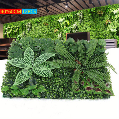 Kunstplantpanelen – Kunstgroen Wandpaneel – Nepplanten – Decoratief Groen – Privacy Scherm – Set van 12 – Waterbestendig PE-Materiaal – Eenvoudige Installatie 40x60 cm