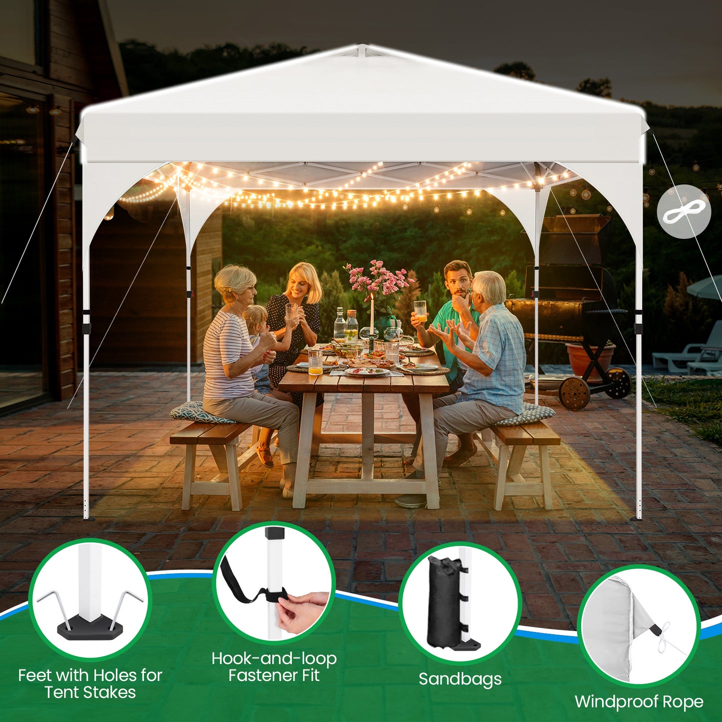 Partytent – Paviljoen – Easy Up Tent – Vouwtent – Feesttent – 3x3m – Waterdicht – Met Zijwanden en Zandzakken - Wit