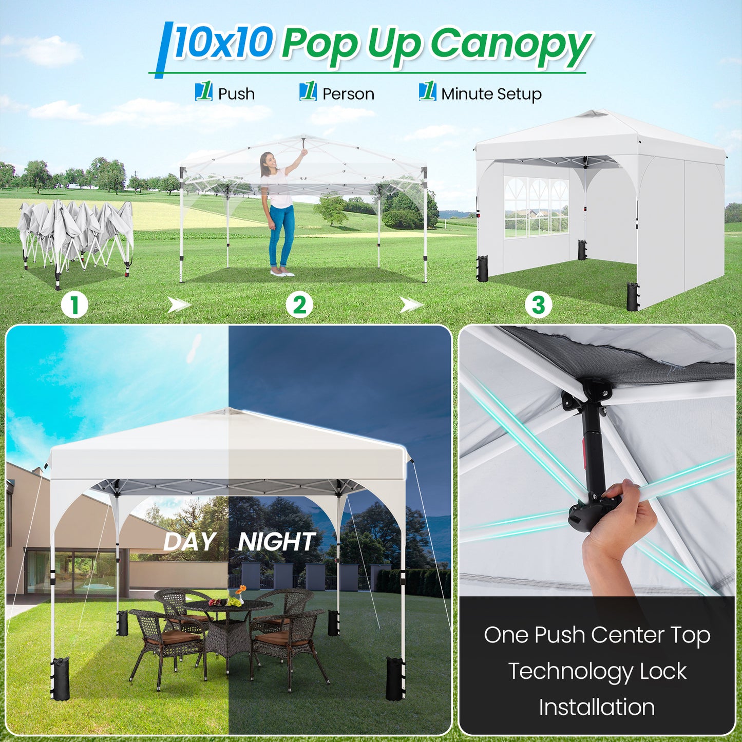 Partytent – Paviljoen – Easy Up Tent – Vouwtent – Feesttent – 3x3m – Waterdicht – Met Zijwanden en Zandzakken - Wit