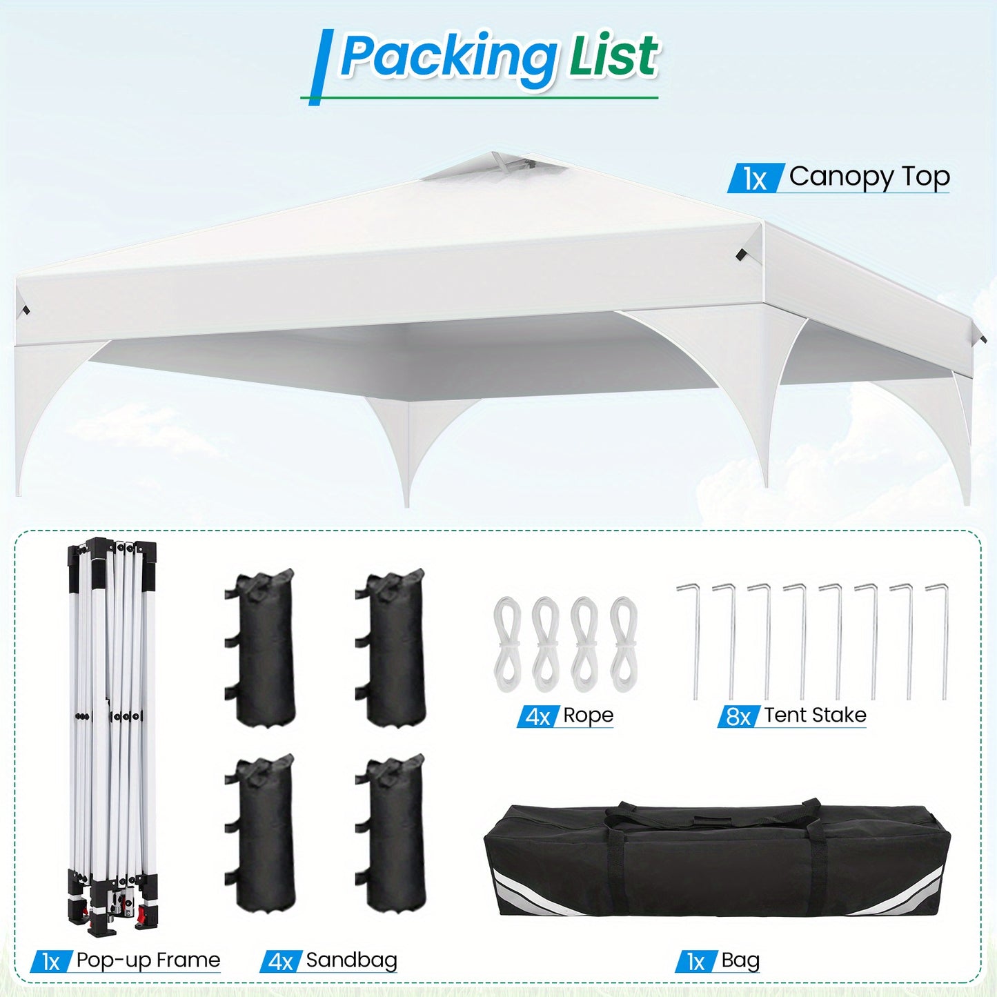 Partytent – Paviljoen – Easy Up Tent – Vouwtent – Feesttent – 3x3m – Waterdicht – Met Zijwanden en Zandzakken - Wit
