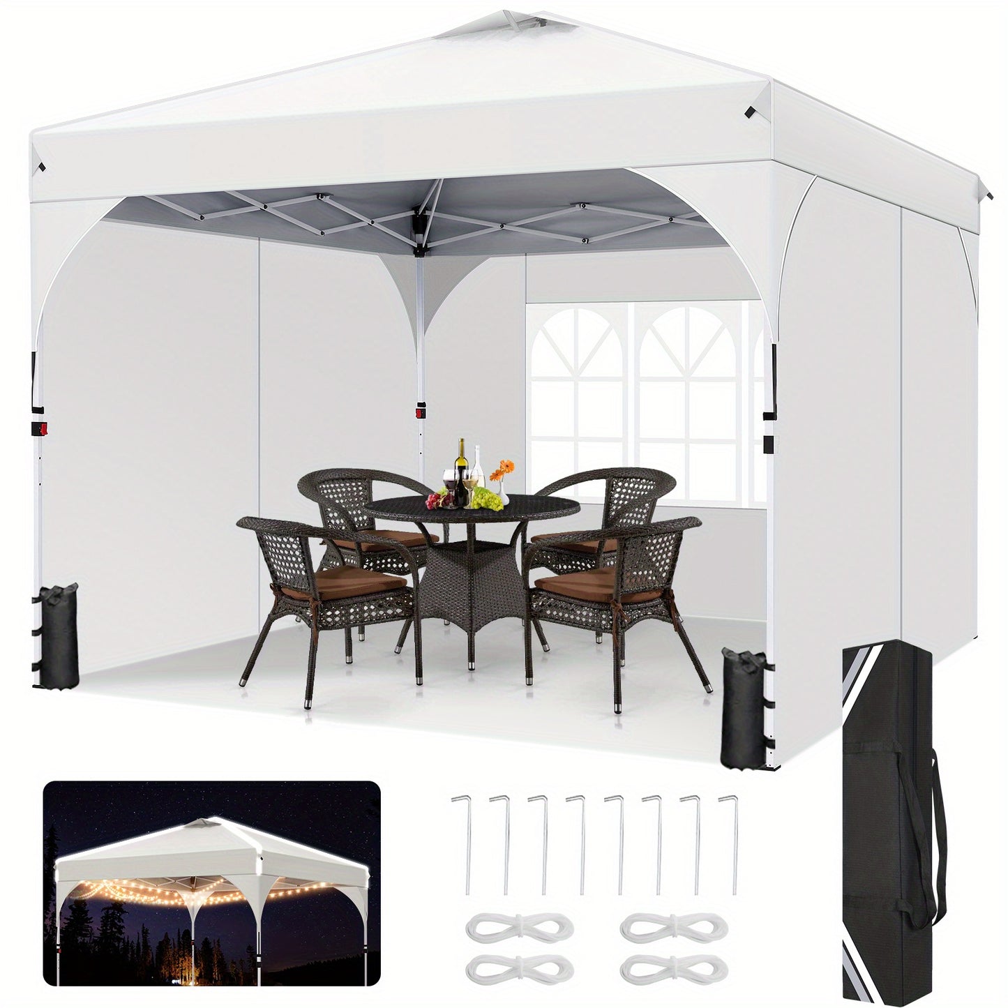 Partytent – Paviljoen – Easy Up Tent – Vouwtent – Feesttent – 3x3m – Waterdicht – Met Zijwanden en Zandzakken - Wit