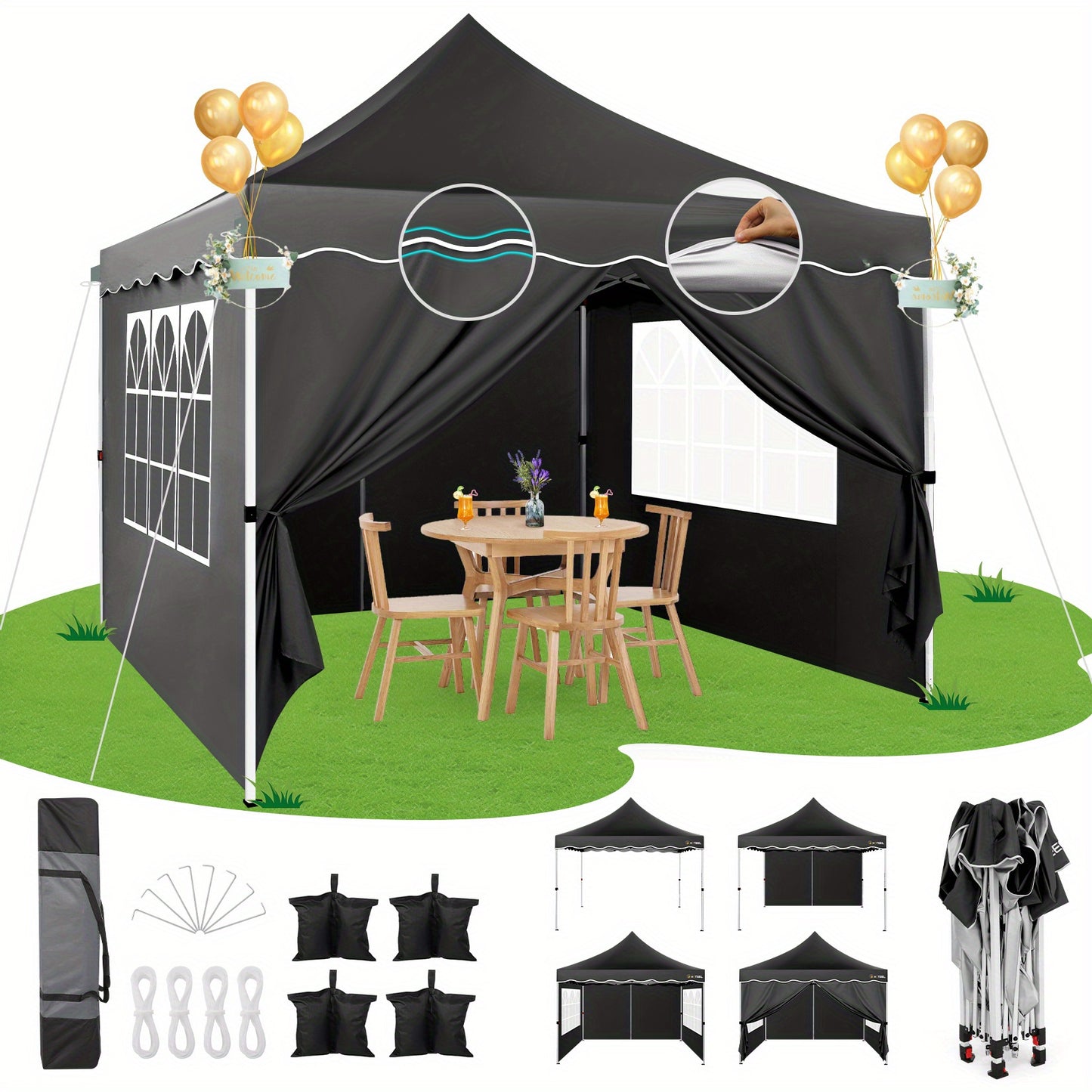 Partytent – Paviljoen – Tuintent – Feesttent – Easy-up – 3x3 meter – Waterdicht – Versterkt Frame