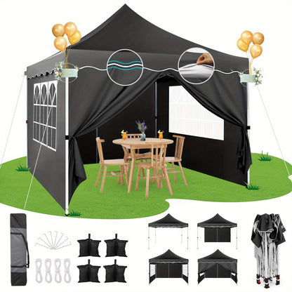 Tooluck 3x3m Portable Pop-up Tent with 4 Detachable Side Panels, 4 Sandbags, Adjustable Three Heights, Easy Assembly, Perfect for Outdoor Activities, Picnics, Family Gatherings, Camping and Barbecues, Christmas Parties