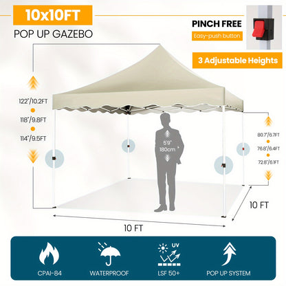 Tooluck 3x3m Portable Pop-up Tent with 4 Detachable Side Panels, 4 Sandbags, Adjustable Three Heights, Easy Assembly, Perfect for Outdoor Activities, Picnics, Family Gatherings, Camping and Barbecues, Christmas Parties