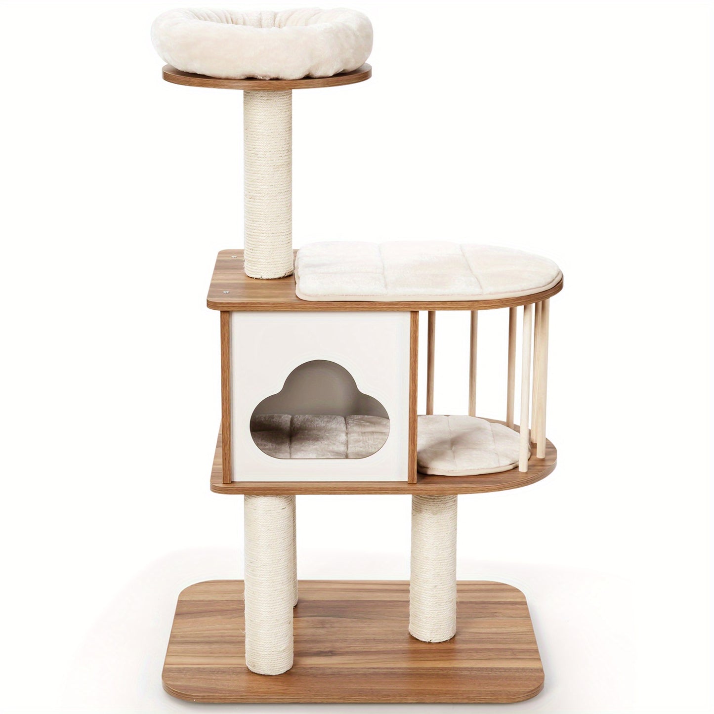 Houten Krabpaal – Kattenboom – Kattenhol – Klimmeubel – Krabpaal Kat – Wasbare Kussens – Stevig Hout – 117 cm Hoog
